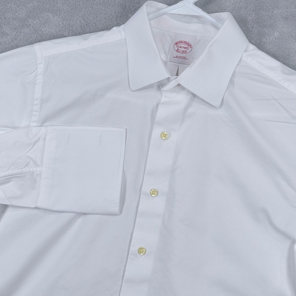 Brooks Brothers French Cuff Button Down Men Custom 16.5 White Dress Shirt Cotton